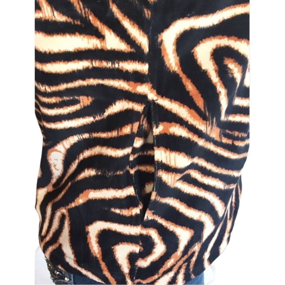 Mirror Image Zebra Print Sleeveless Zip Vest Beige Black Small Velour - Picture 10 of 11